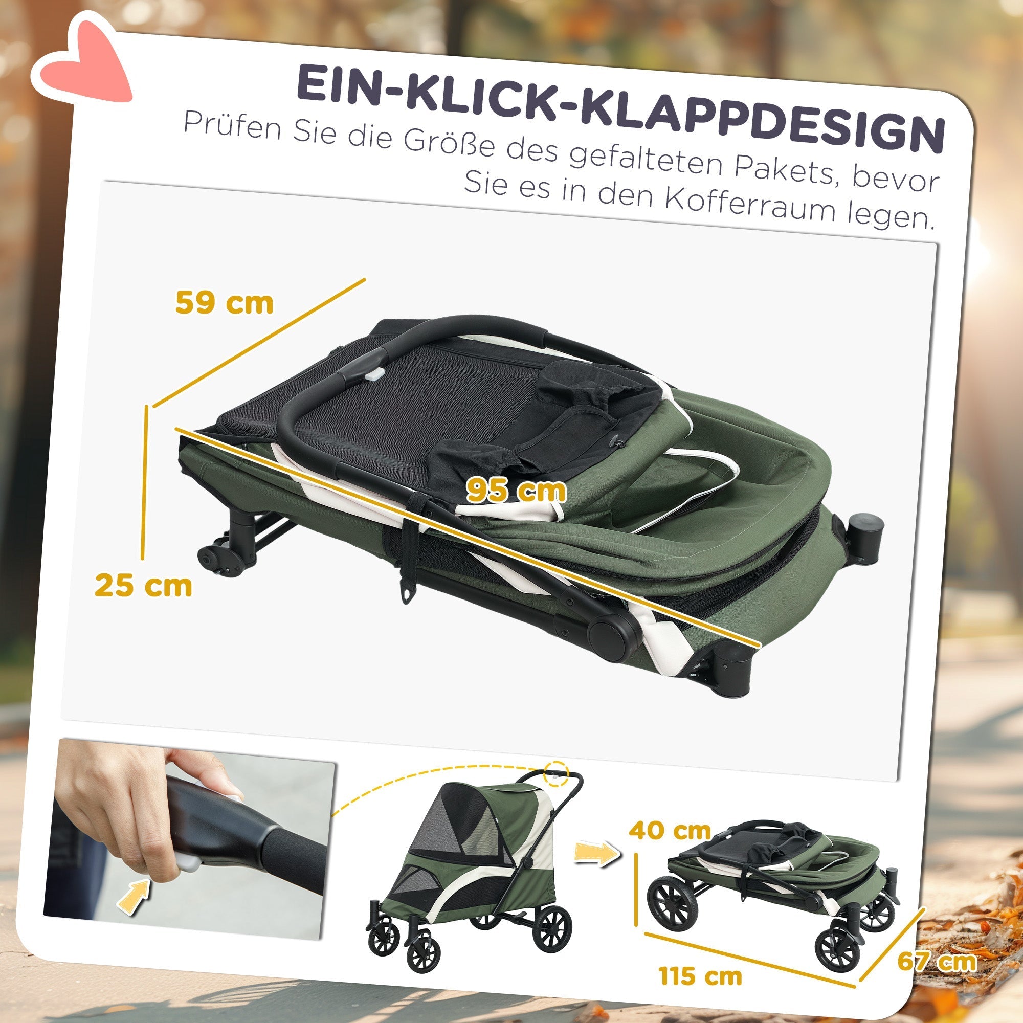 Hundebuggy Faltbar, 30 kg, Netzfenster, Dunkelgrün