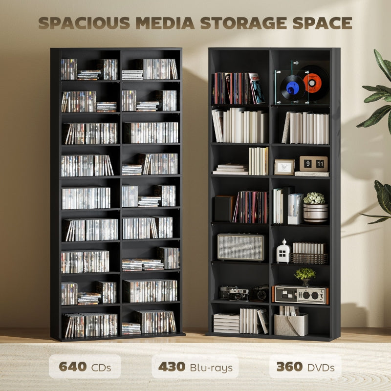 640 CD Storage Tower 14 Adjustable Shelves Engineered Wood Black