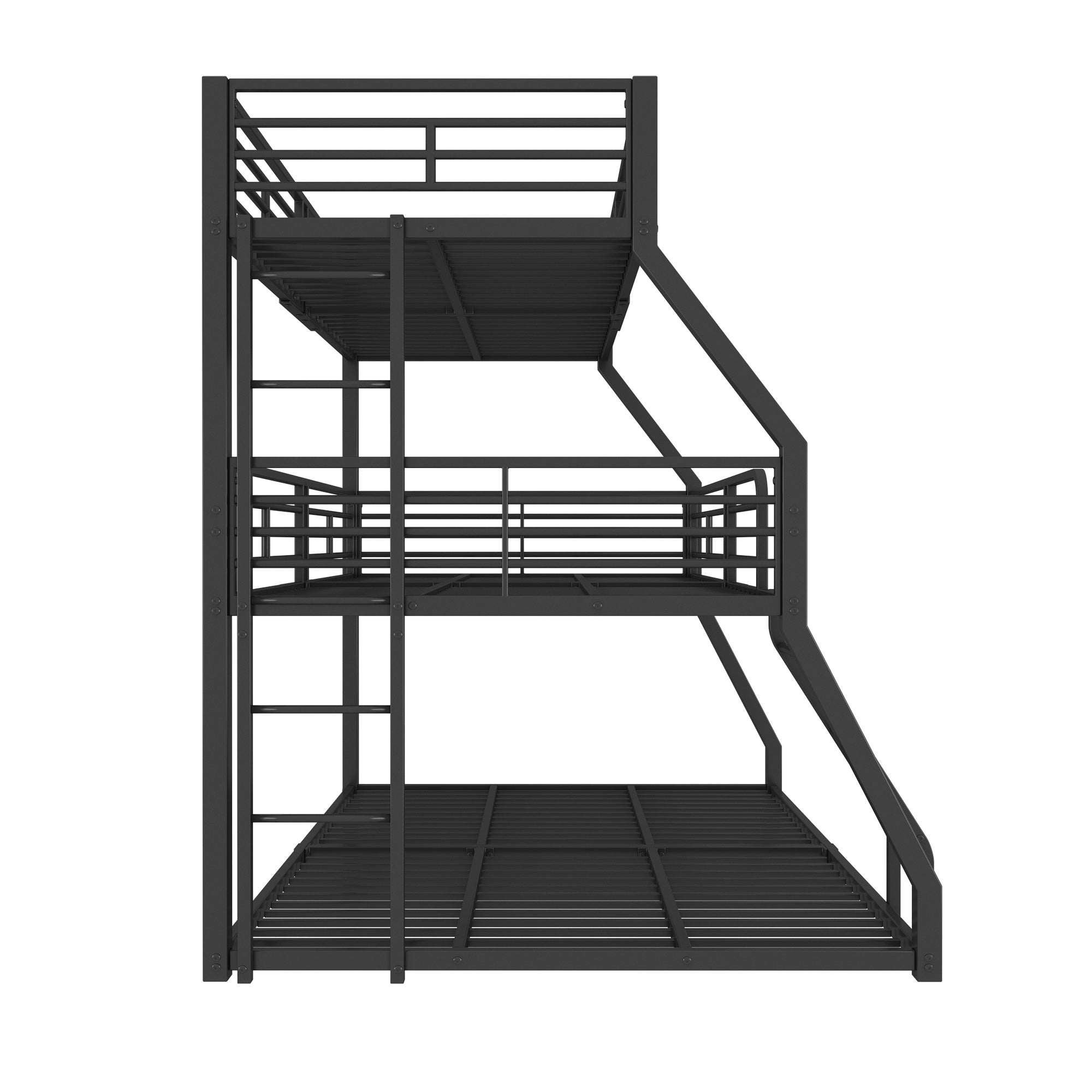 Triple Bunk Bed 90/120/140x200cm Metal Frame - Black