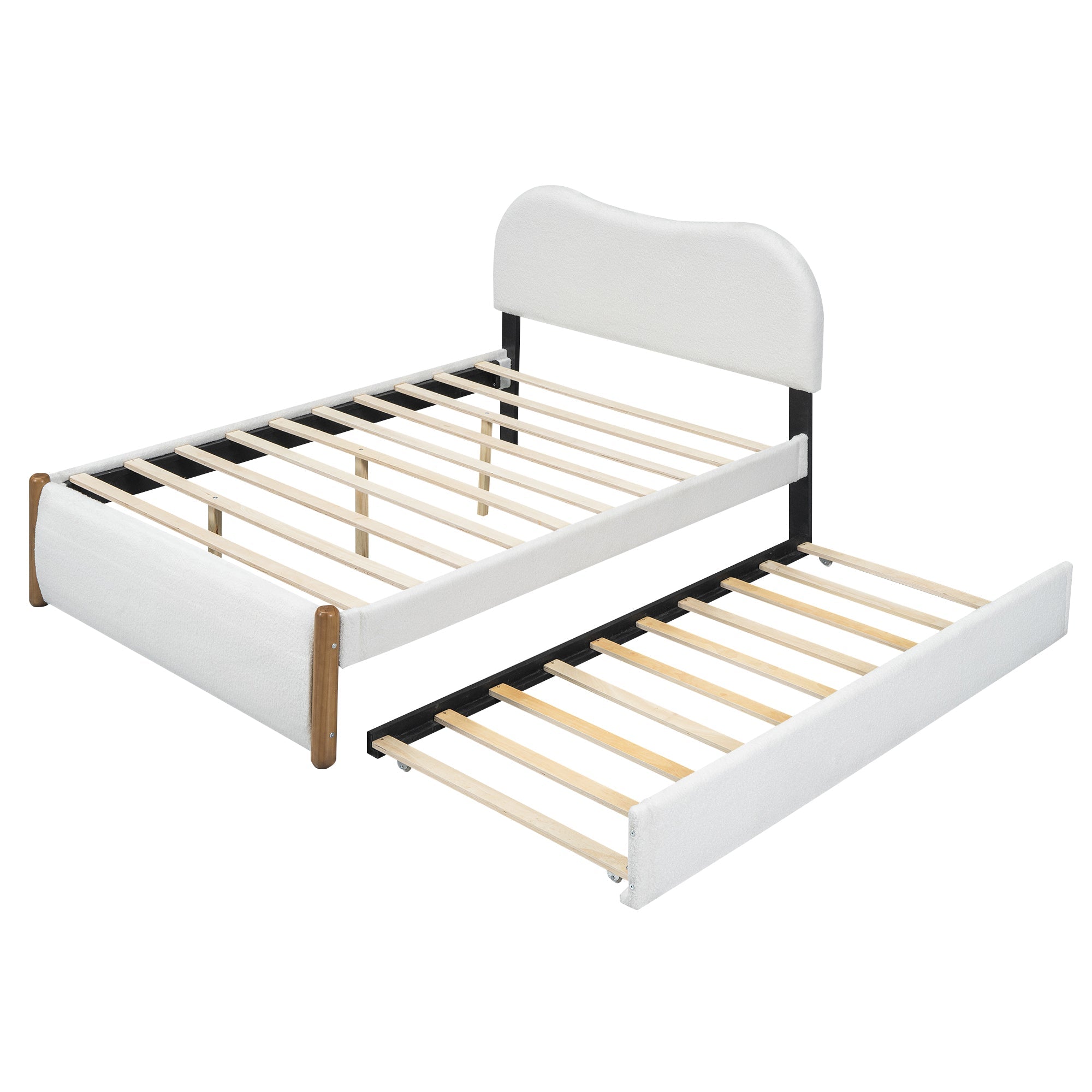 Upholstered Bed 140x200cm Pull-out Rollaway Bed - White
