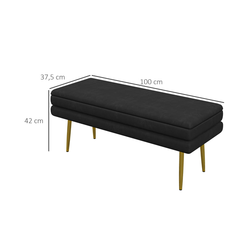 Bench Upholstered with Storage, Velvet Look, Black