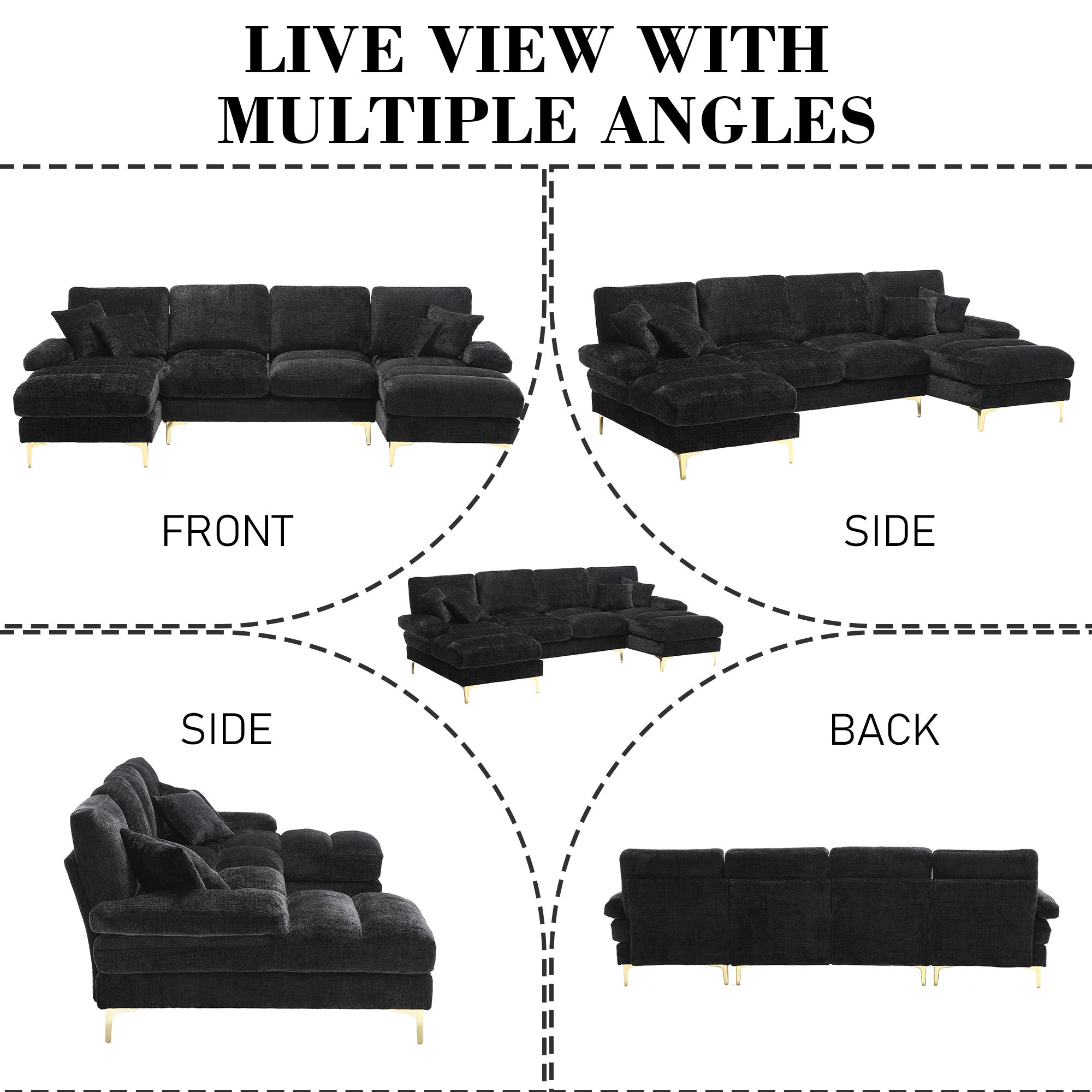 Sectional Couches GOMYWAY Modular U-Shaped with Double Chaise for Living Room Chenille Fabric