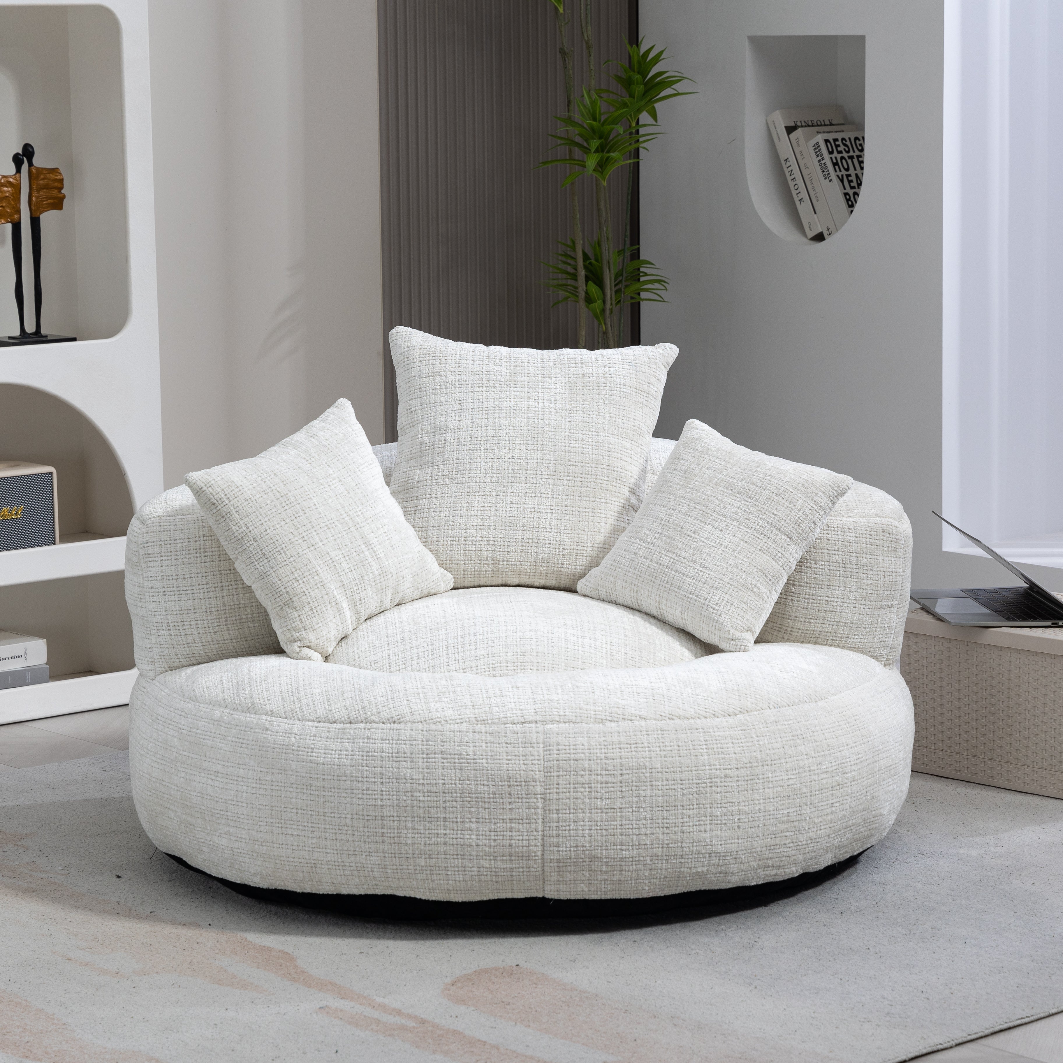 Lazy Sofa High Back Bean Bag Chair with Three Cushions, Indoor/Outdoor, Beige Chenille