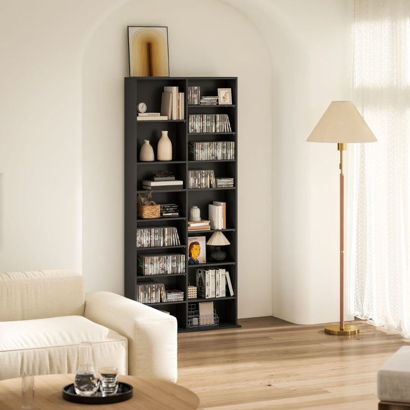 640 CD Storage Tower 14 Adjustable Shelves Engineered Wood Black