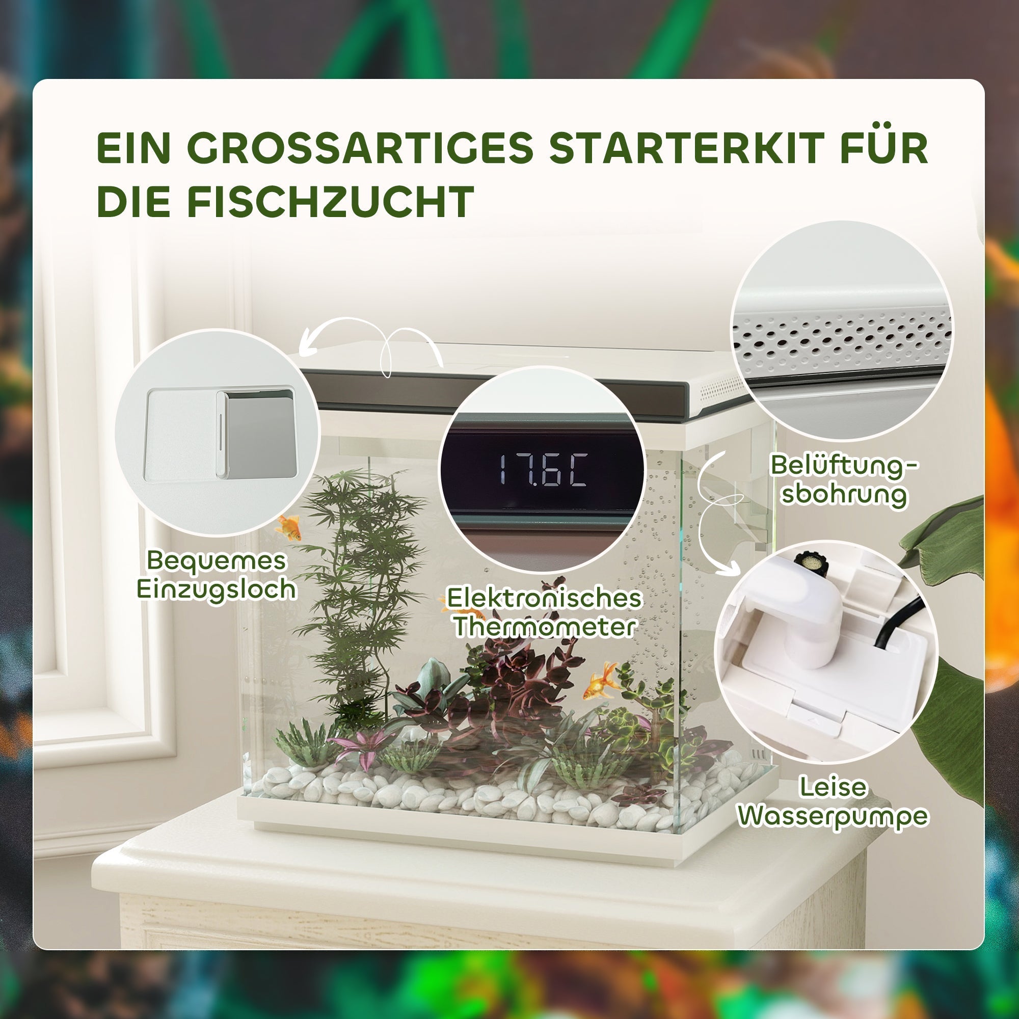 Aquarium 26 Liter, Filter, LED-Beleuchtung, Wasserpumpe, Klarglas