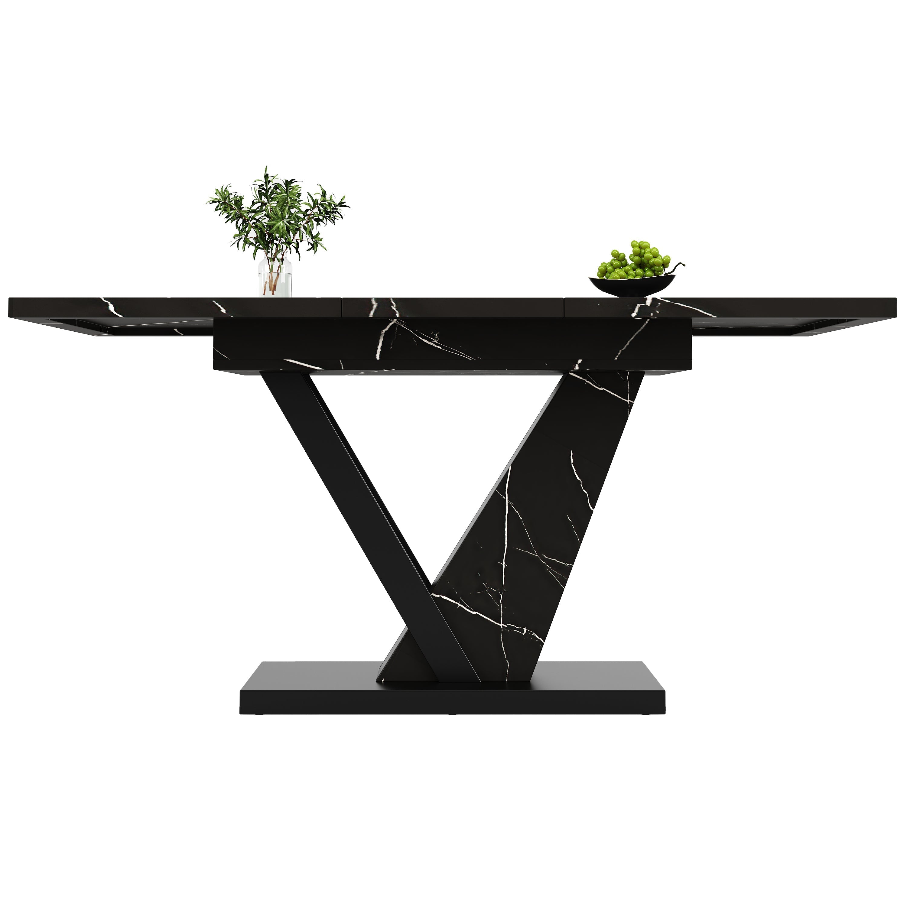 Telescopic Dining Table Extendable 120-160cm Marble Pattern - Black