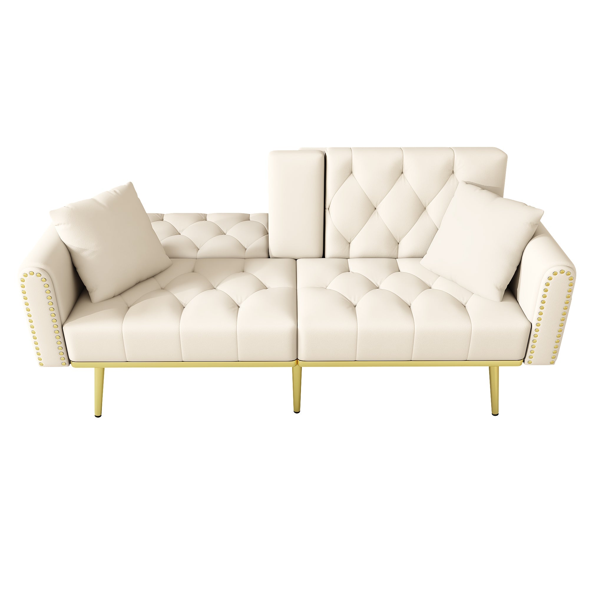 Sofa Bed Double Fold-Out Reclining Cup Holders - Fabric Beige