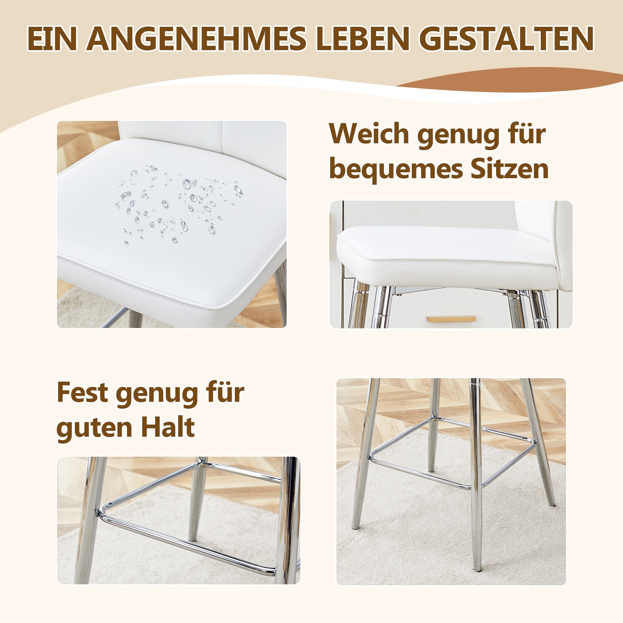 Bar Chair Set of 2 101cm High Ergonomic Backrest White PU