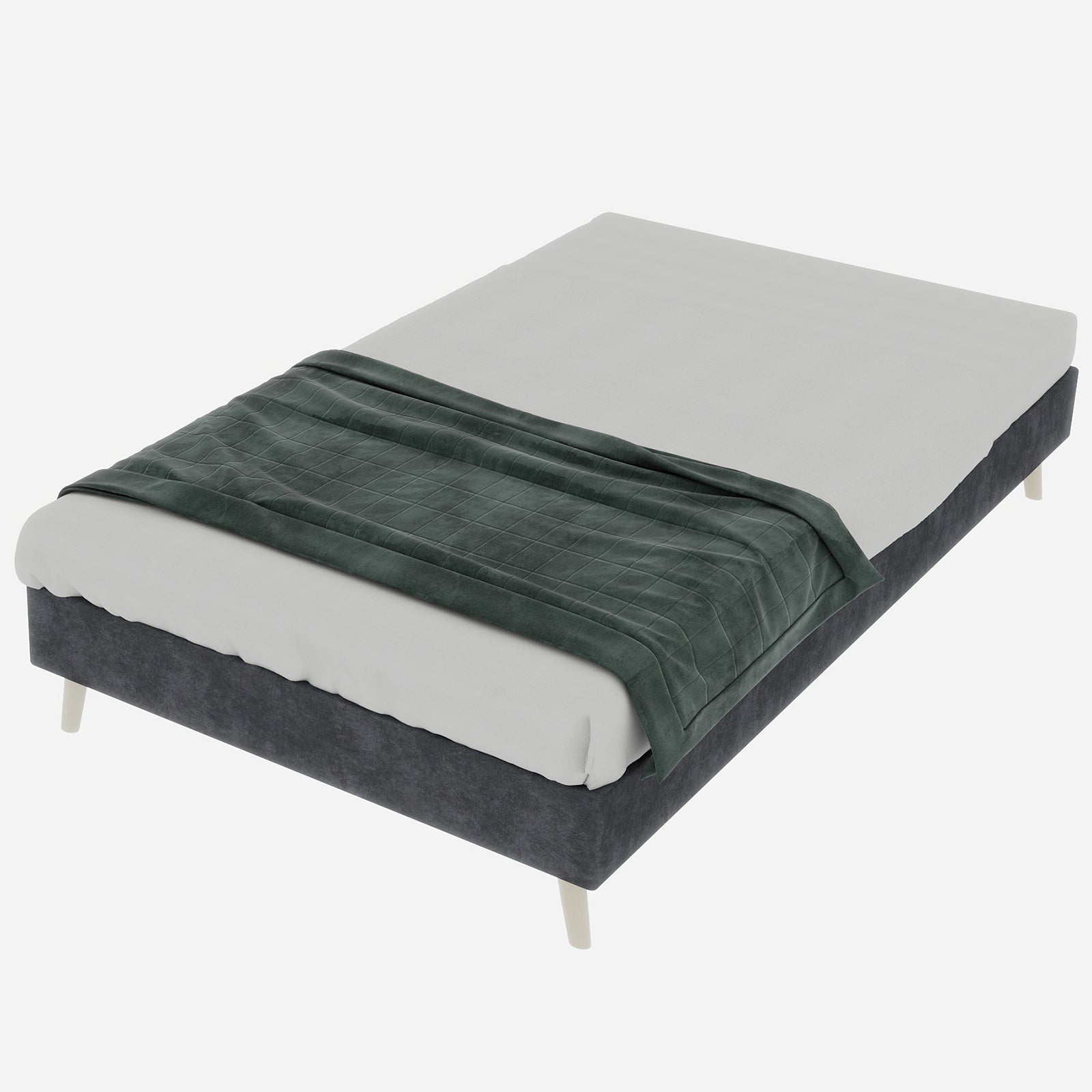 Modern Minimalist Bed Frame, 140x200 cm Low-Profile Base, Grey Dutch Velvet Fabric