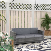 Poly Rattan Garden Lounge Sofa, 3-Seater with Cushions, Grey Metal & Polyester