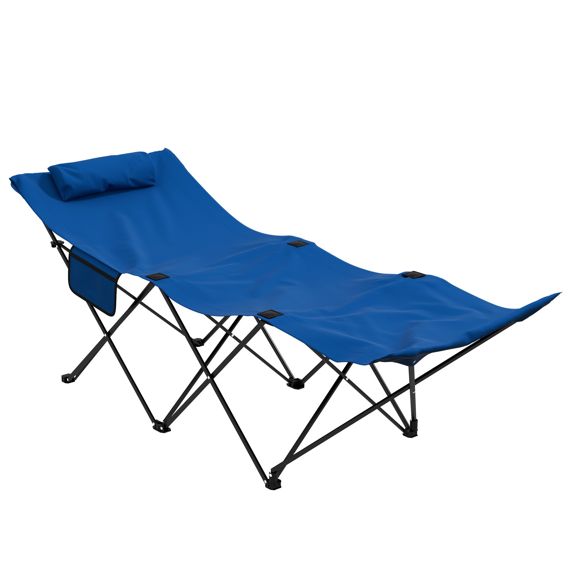 Camping Bed Single Folding Cot w/ Side Pocket, Headrest, Oxford Seat Dark Blue