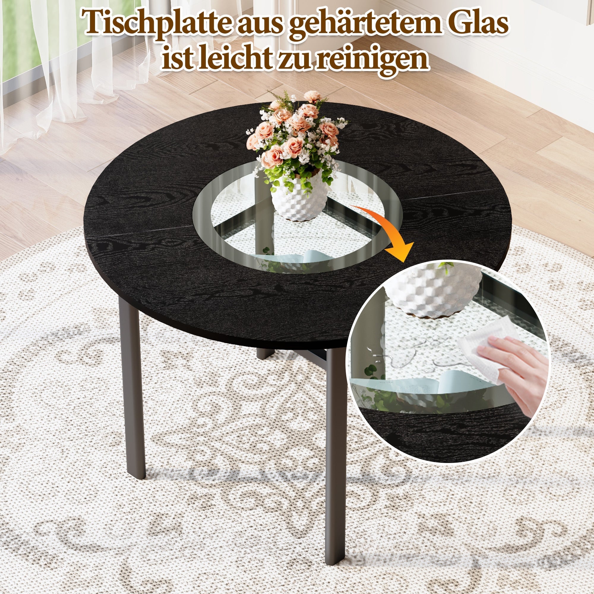 Round Table Set 100cm Modern Minimalist 2 PU Armchairs - Black/Light Grey