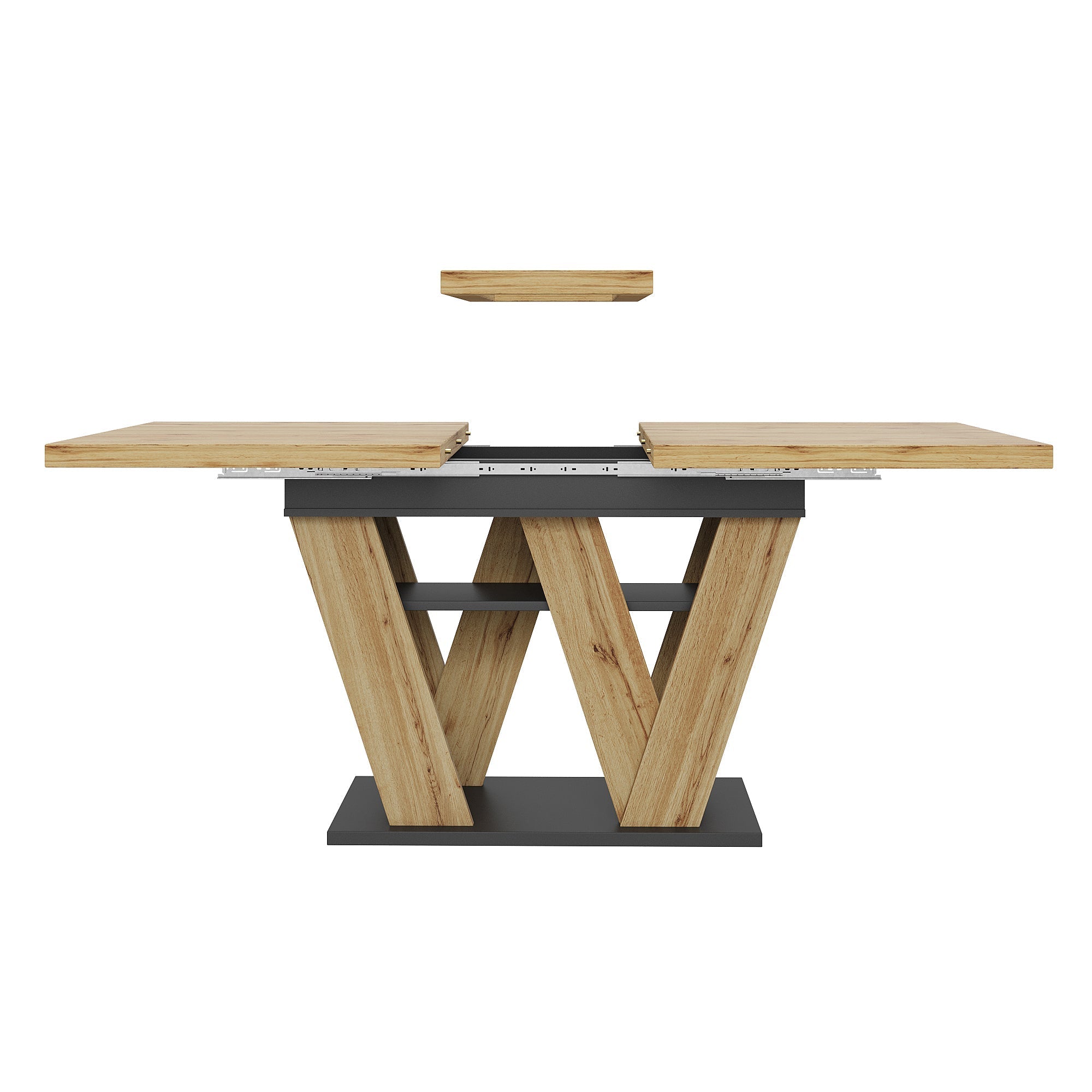 Telescopic Dining Table Extendable 119-158.5x80cm W-Legs - Natural Wood