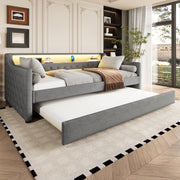 Daybed Sofa Bed 90x200cm Pull-out Bed LED USB - Linen Grey