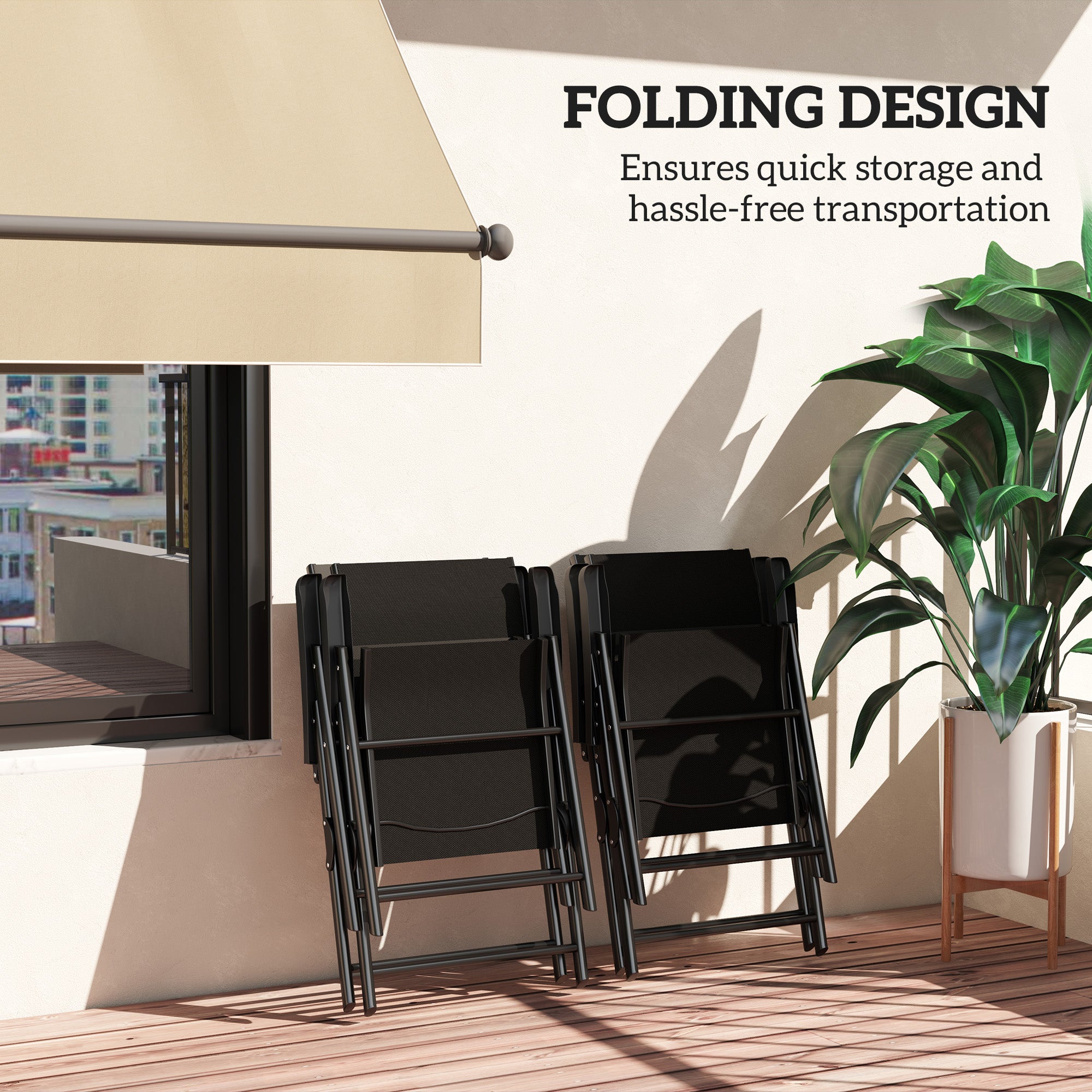 Set of Four Folding Outdoor Chairs Mesh Fabric Steel Black