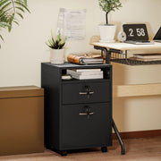 Filing Cabinet 60cm Drawer Open Shelf Mobile Two Locks Black