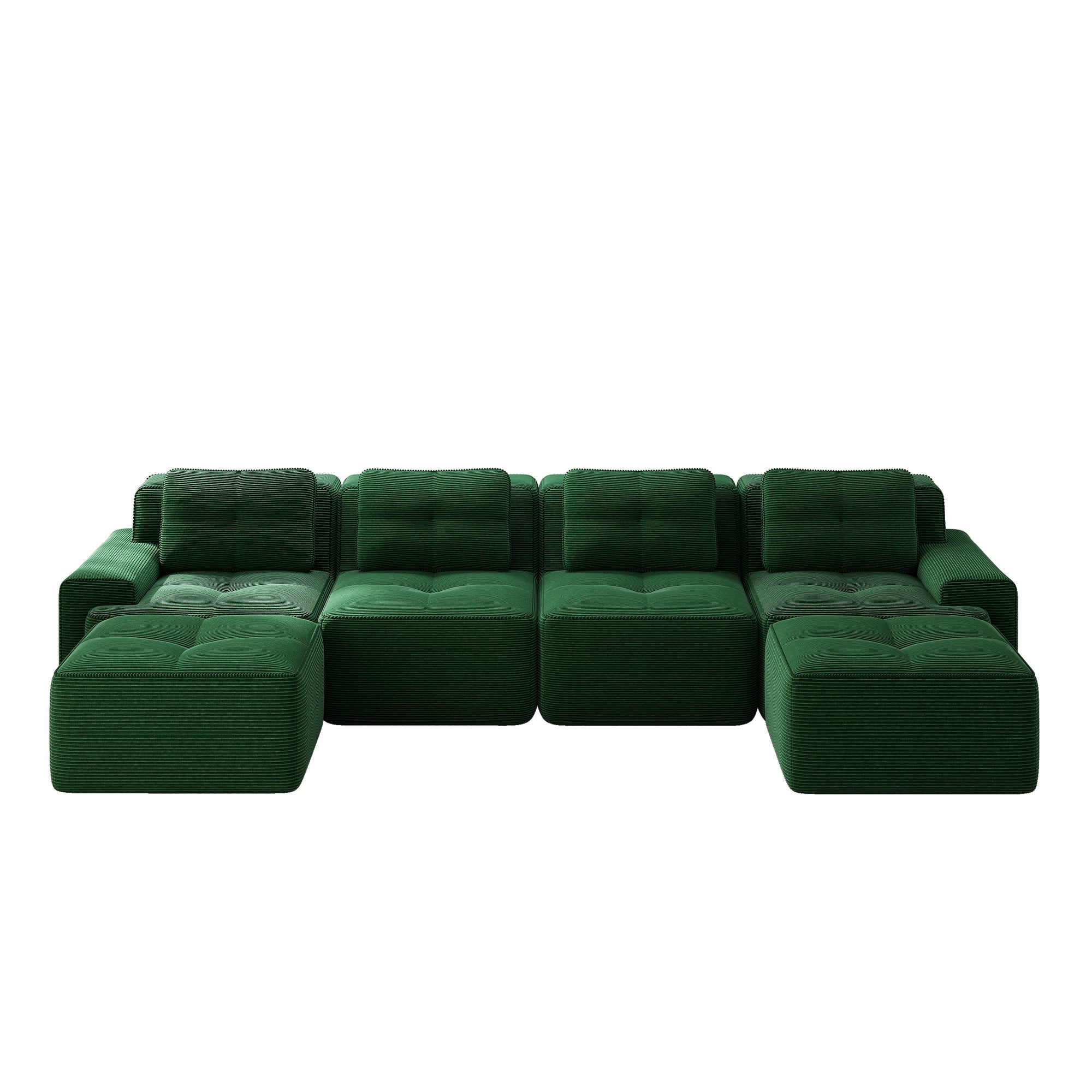Modular Boneless Sofa U-Shaped Chaise 4-Seater - Corduroy Green