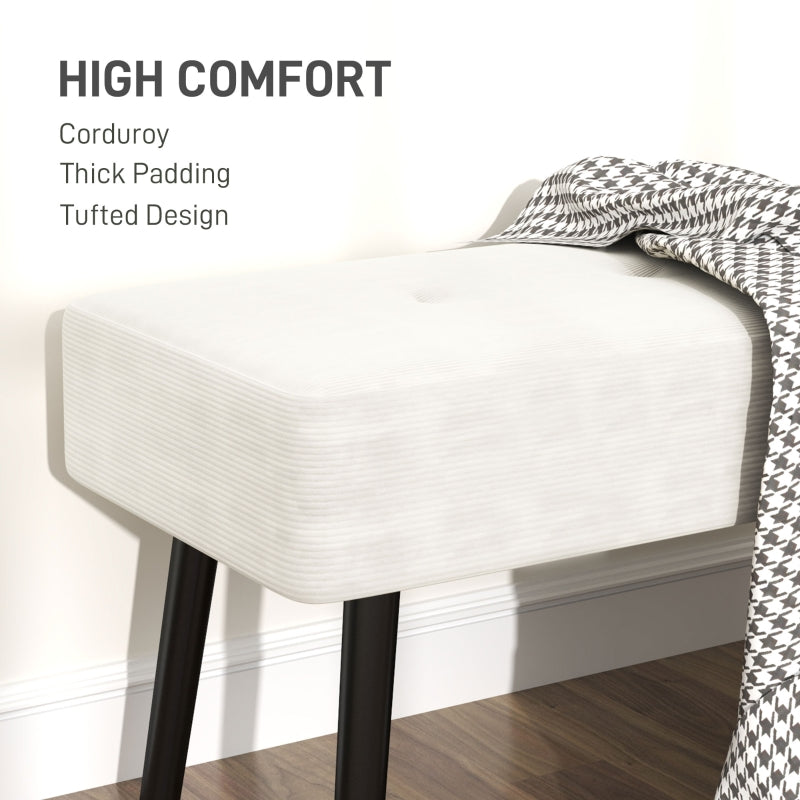 End of Bed Bench Thick Padded Corduroy Cream White