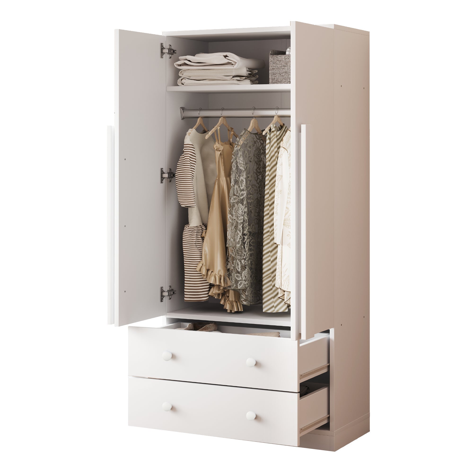 Wardrobe Double Door Drawers Storage 70x40x170cm, White