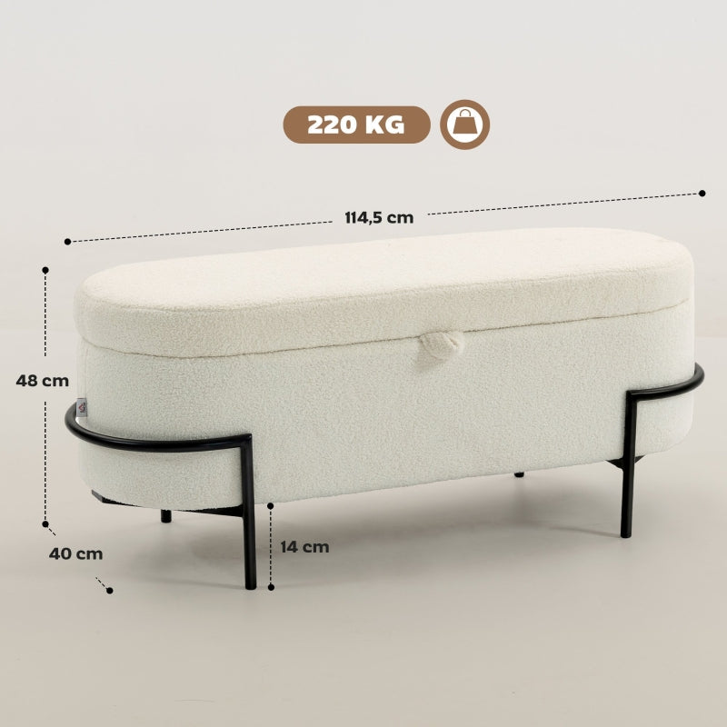 Storage Stool Ottoman with Storage Fleece Cover Steel Legs - Cream White