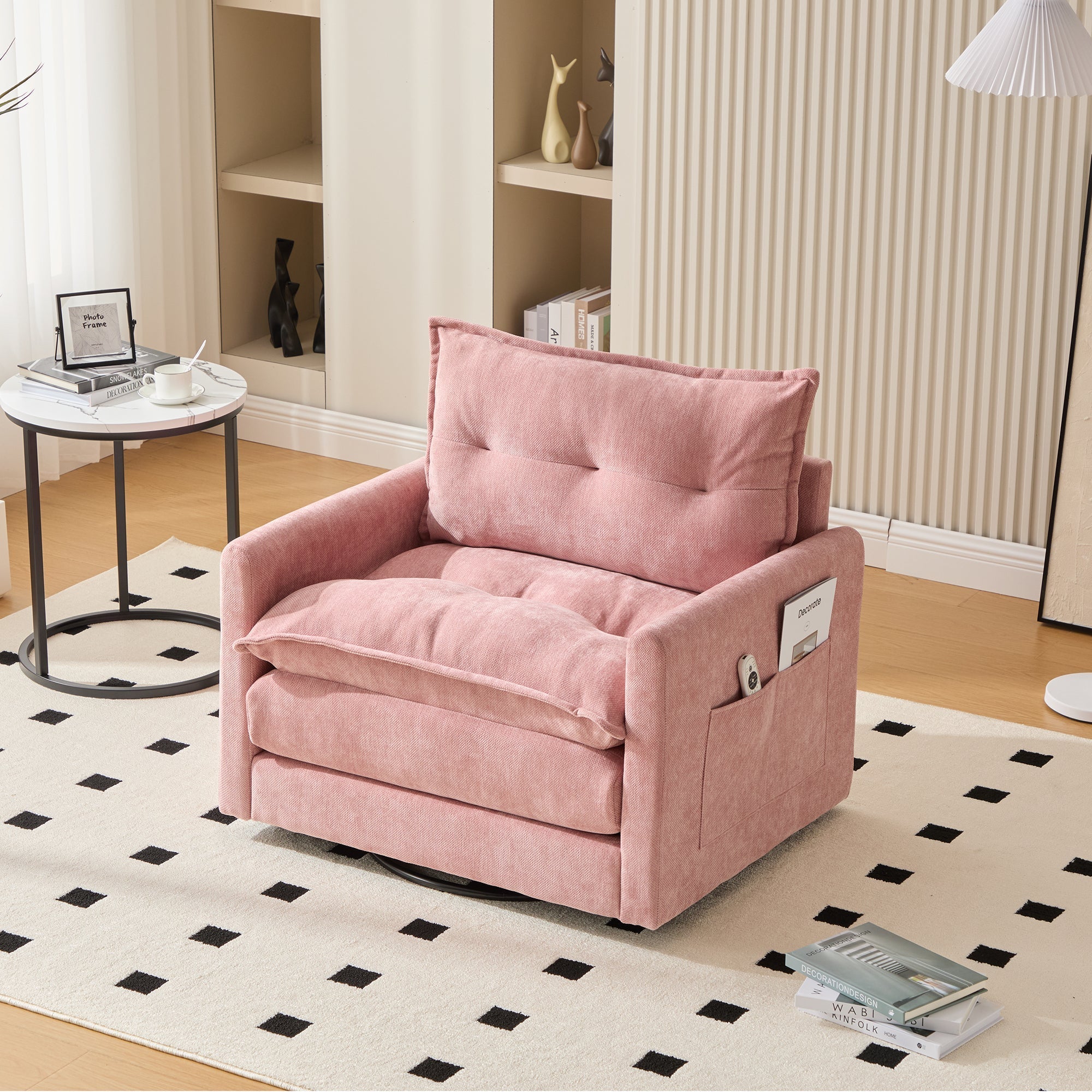 Lounge Chair, 360° Rotating Single Sofa with Armrests & Cushions, Modern Style