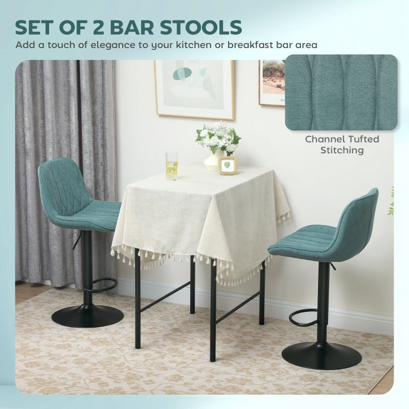 Set of Two Bar Stools Linen-Look Green