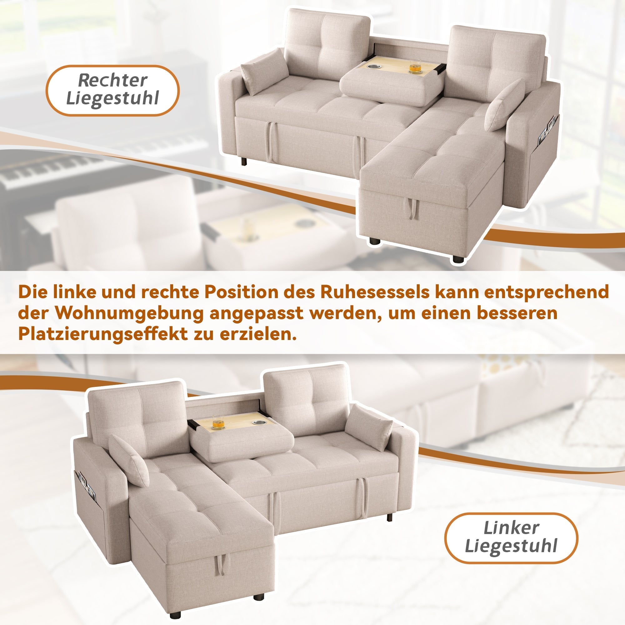 Modern L-shaped Sofa Modular Sofa Bed Pull-out with Storage & Cup Holder, Living Room