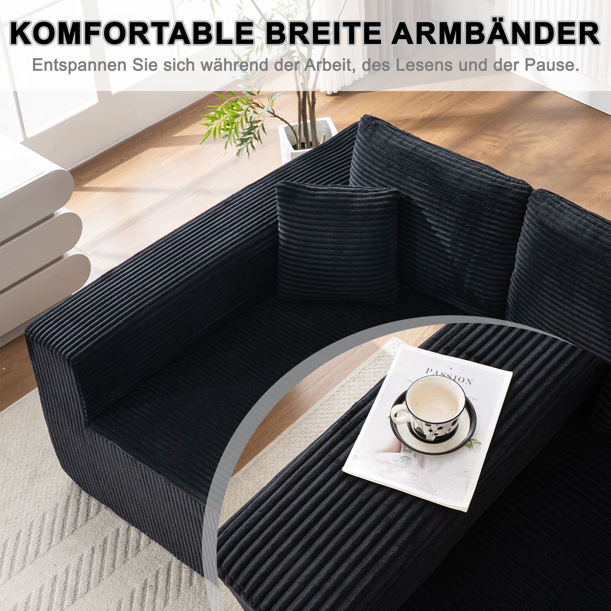Wide Armchair Modular L-Shaped Chaise Lounge - Core Fabric