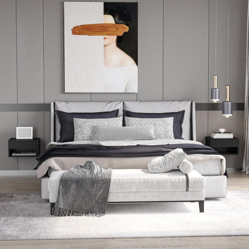 2 Pieces Bedside Table Wall Mounted Nightstand with Drawer and Shelf, High Gloss Black