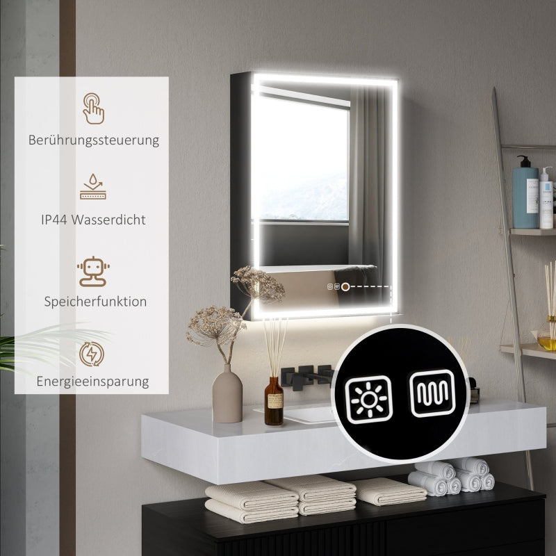 Mirror Cabinet with LED, Dimmable, Anti-Fog, Black