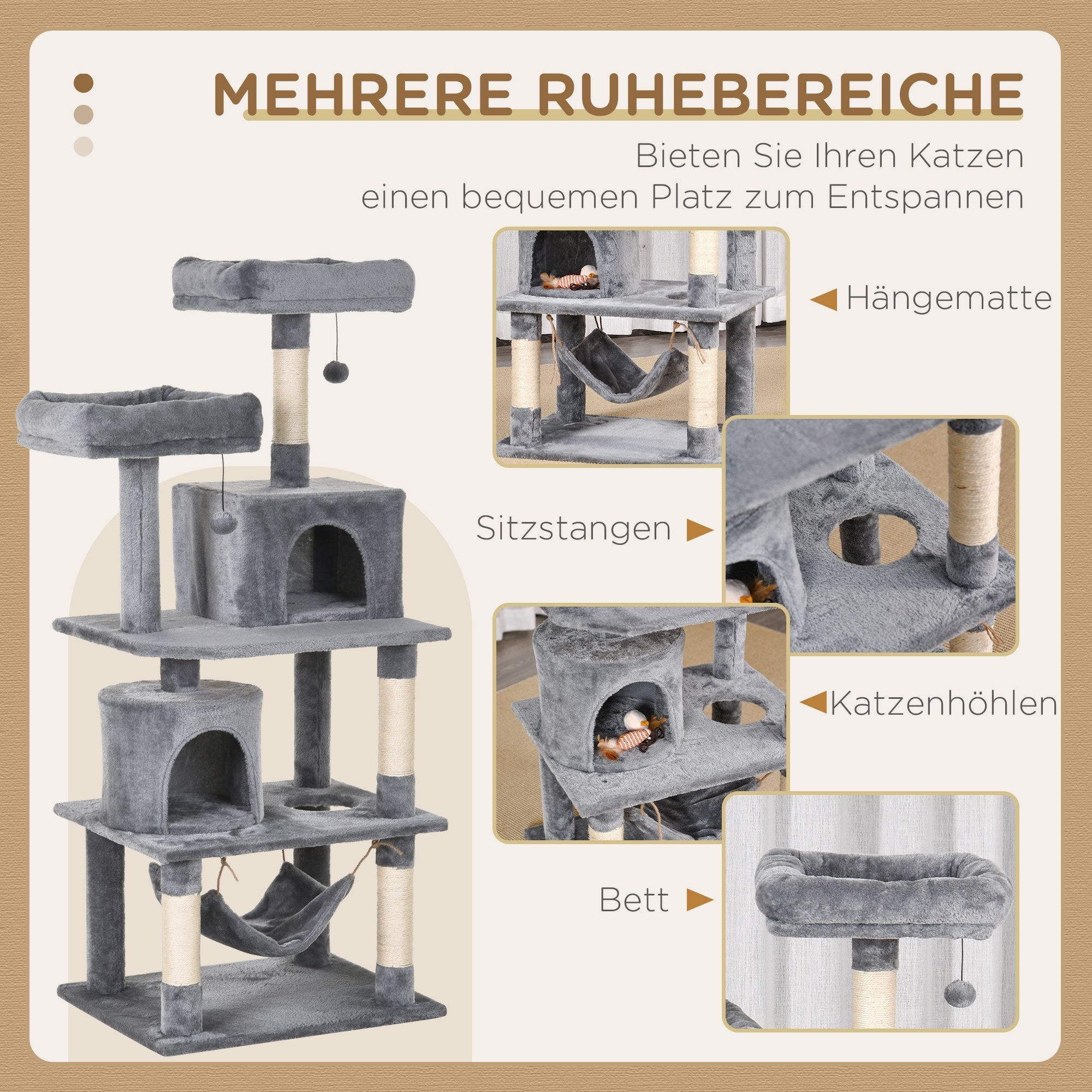 Cat Tree Climbing Post, Cat Cave Sisal, 60x50x145cm