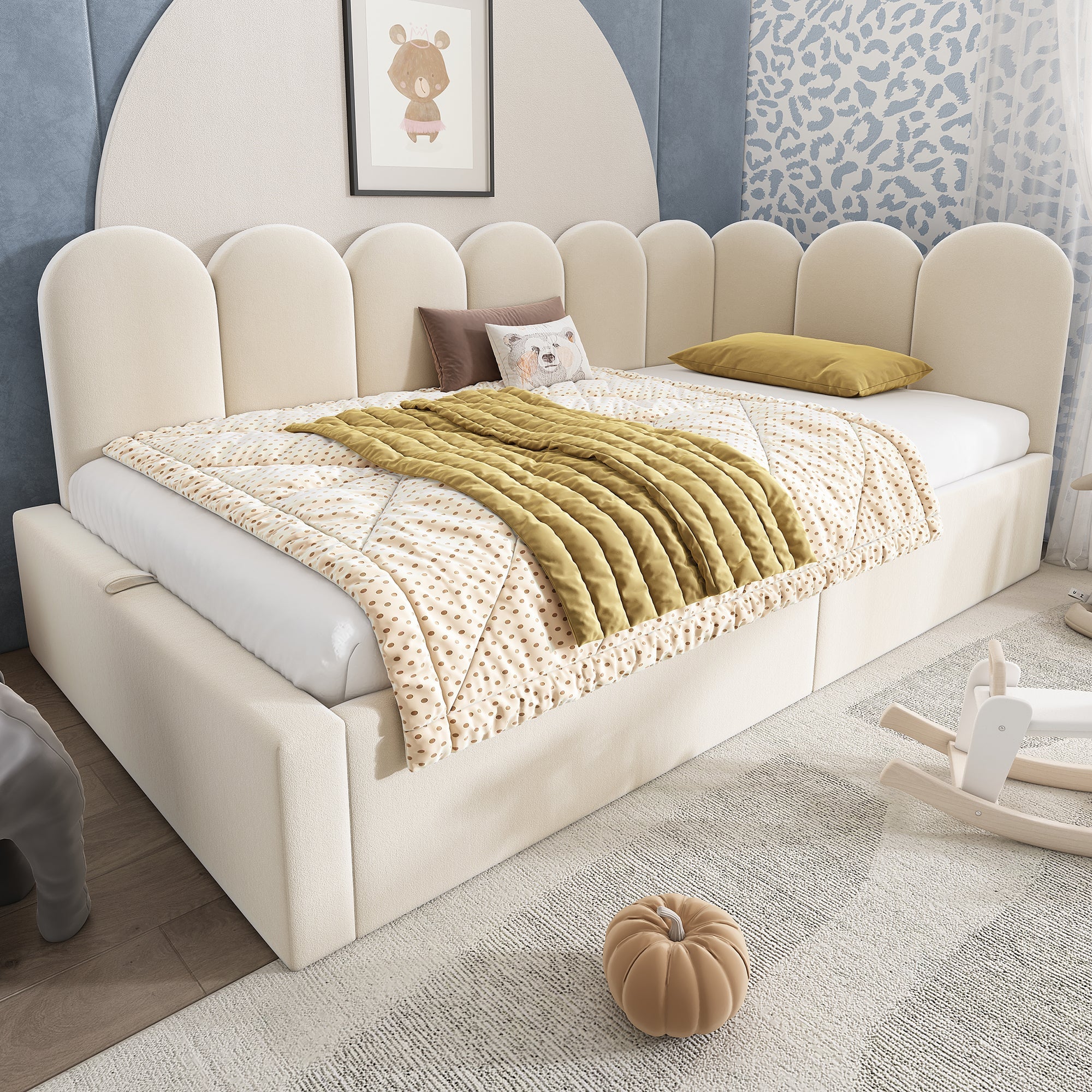 Upholstered Daybed Sofa Bed 90x200cm Hydraulic Storage Velvet Beige