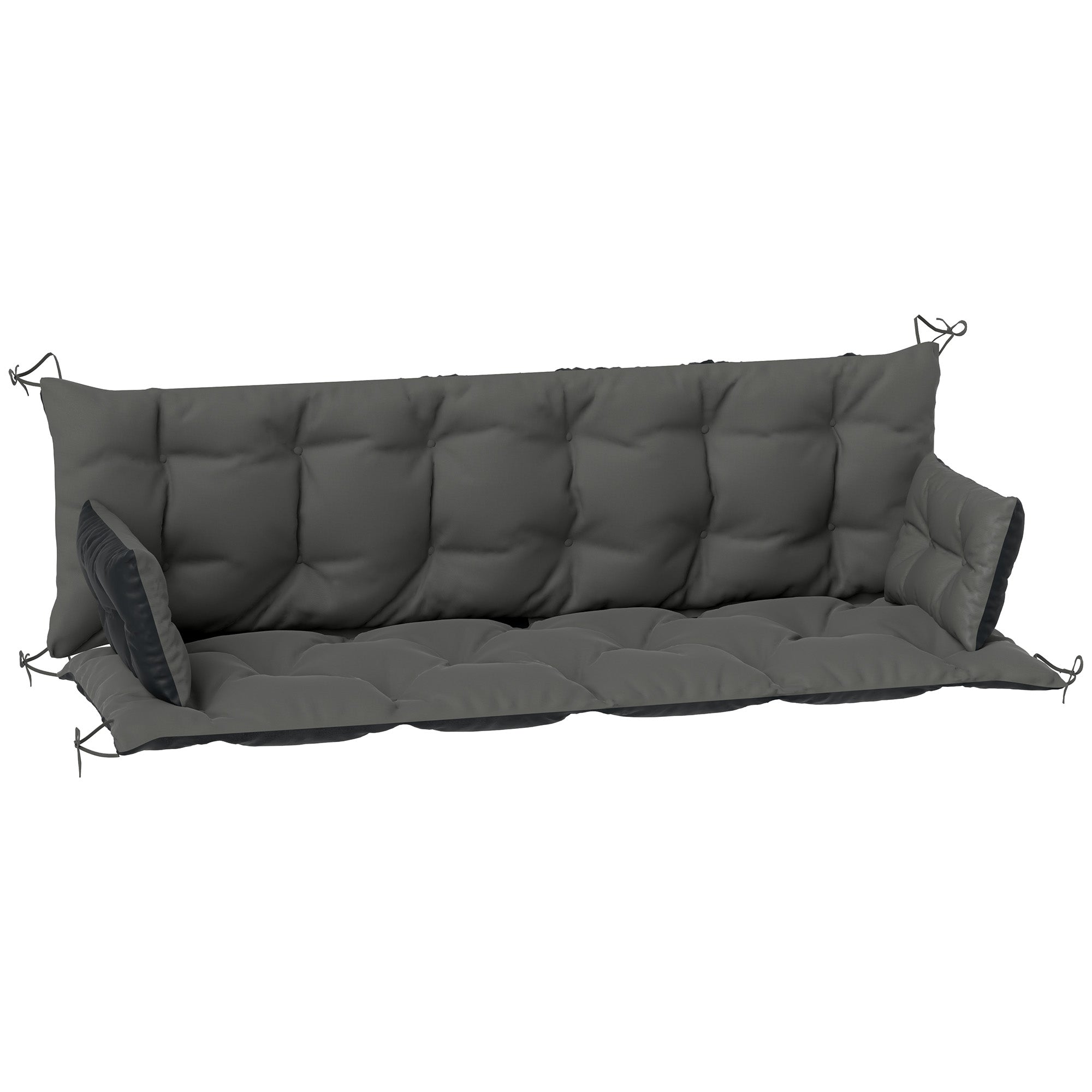 3-Seater Bench Cushion, 180x110x8 cm, with Ties, Dark Grey + Black