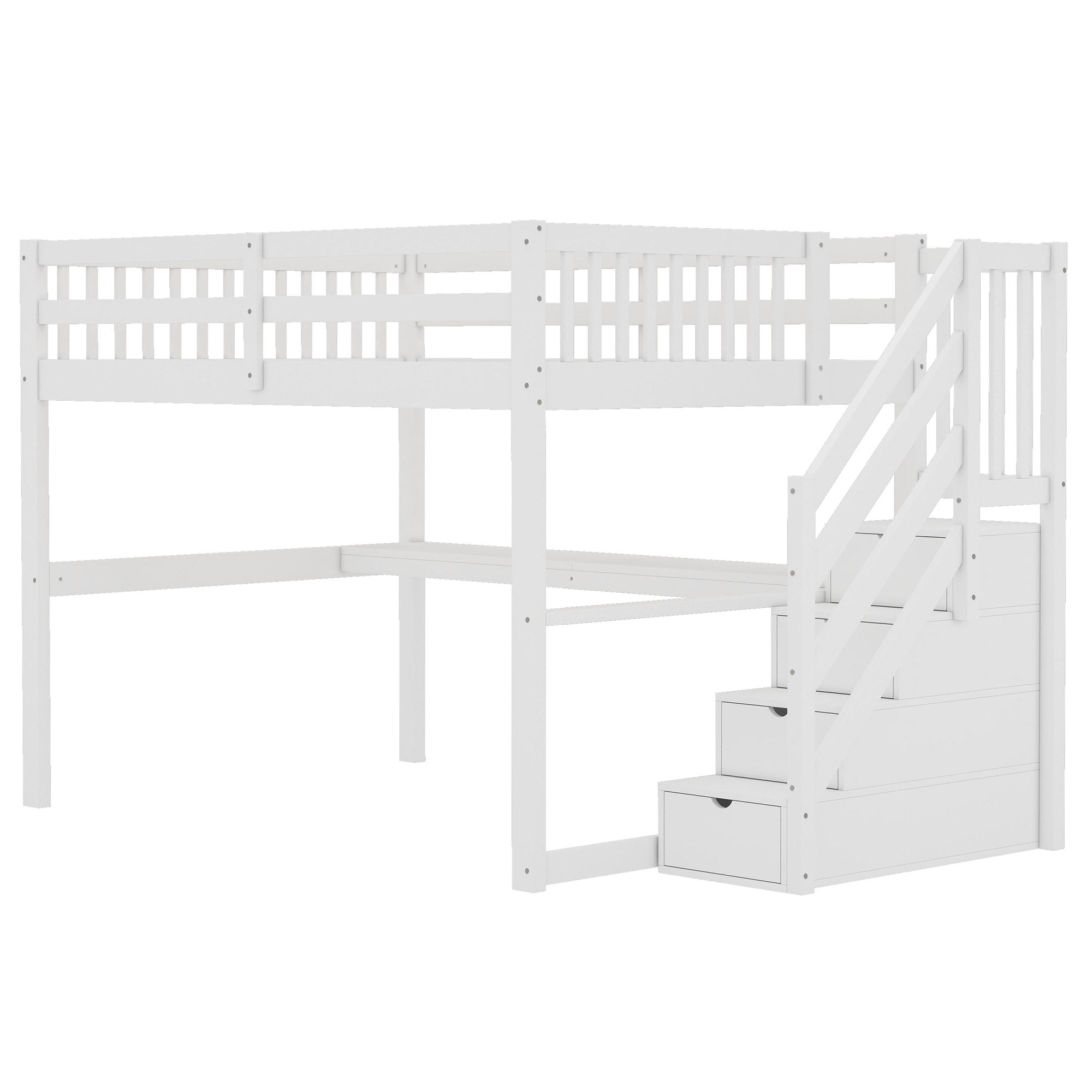 Loft Bed 140x200 Children's Storage Drawers Desk - White
