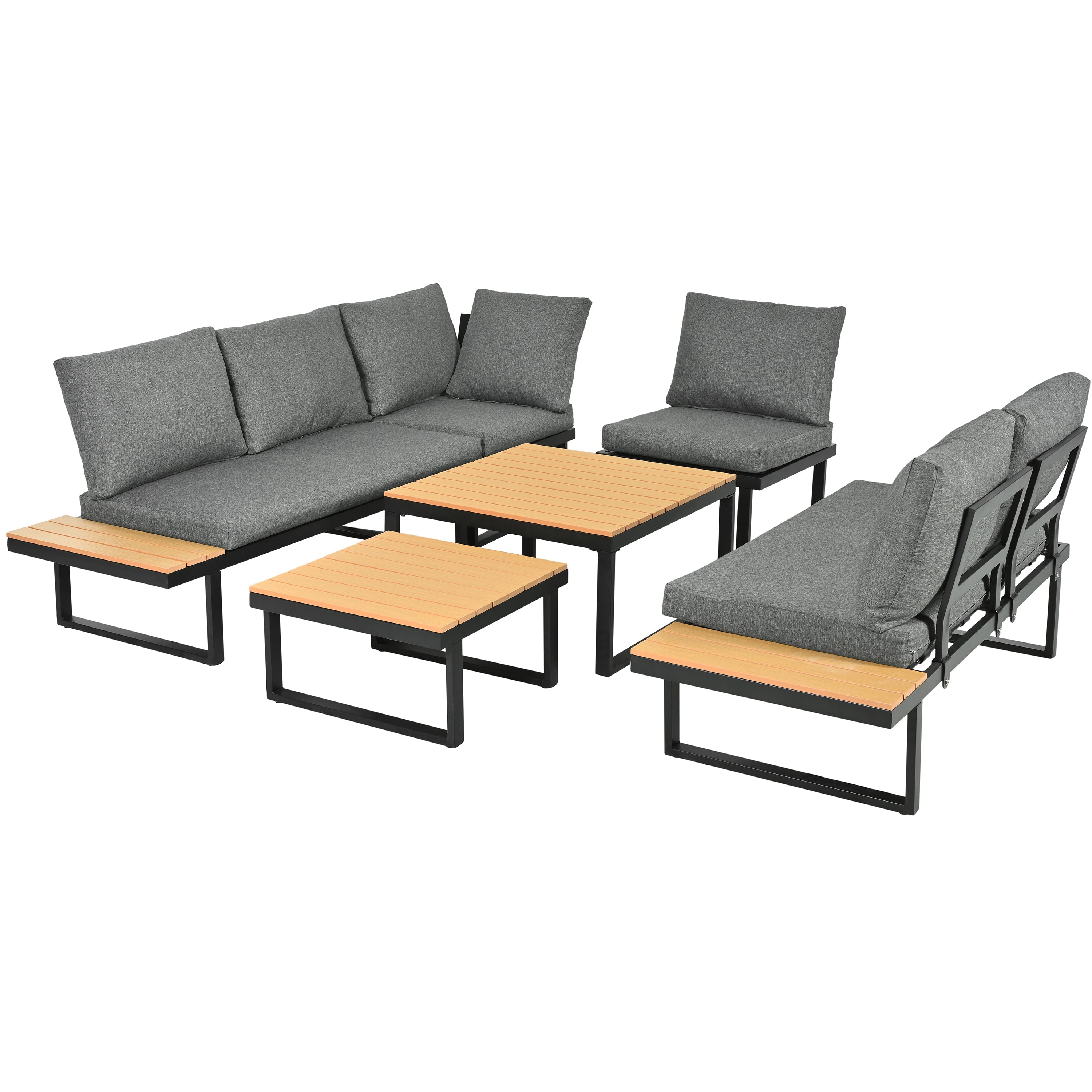 Garden Furniture Set Corner Adjustable Tilt 2 Coffee Tables - Grey/Black