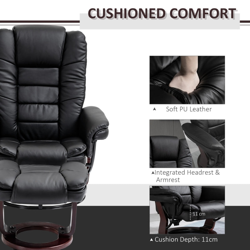 Recliner Chair with Footstool, 130kg Capacity, 135° Reclining Swivel, PU Leather, Black