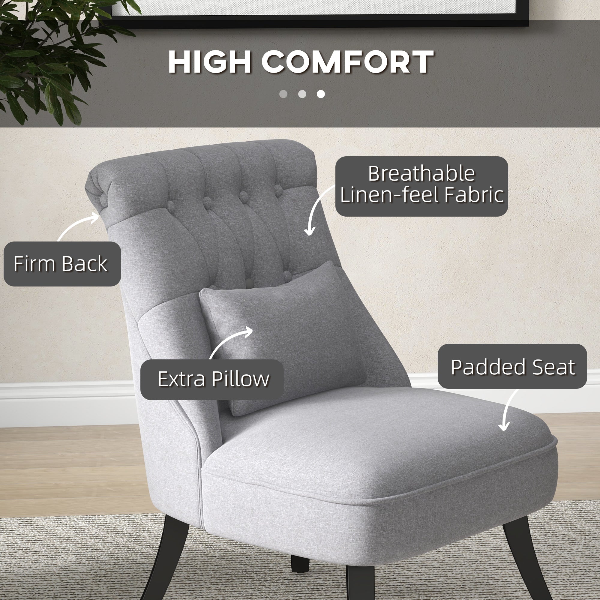 Recliner Chair TV Chair, Back Cushion & Raised Feet, Linen Grey