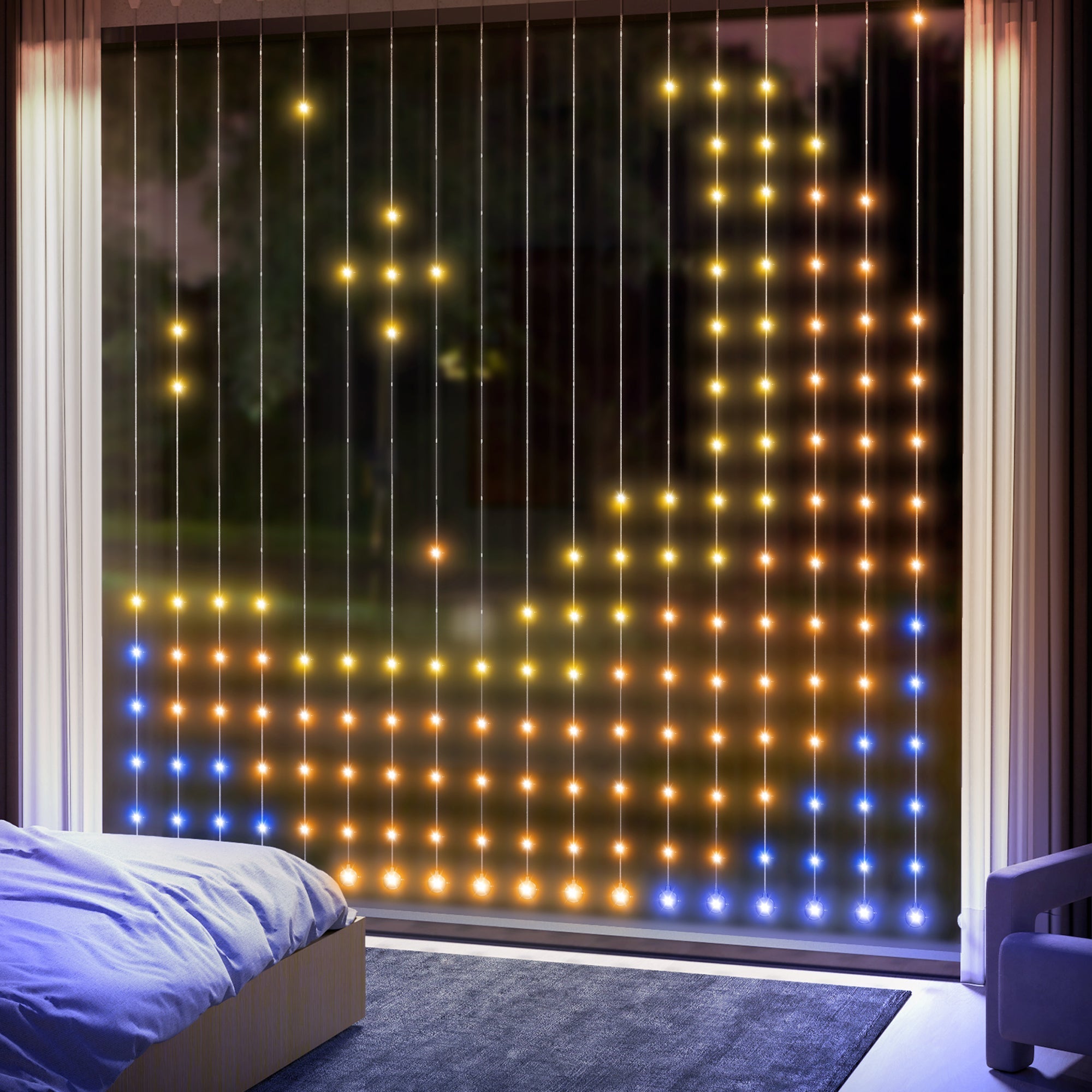 Fairy Lights 3x3m 400 LEDs Light Curtain, Adjustable, Music Sync, IP44