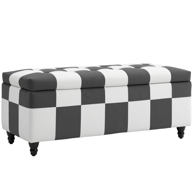Velvet Storage Ottoman, 114 x 47 x 47cm Button-tufted Footstool Chest, Dark Grey and White