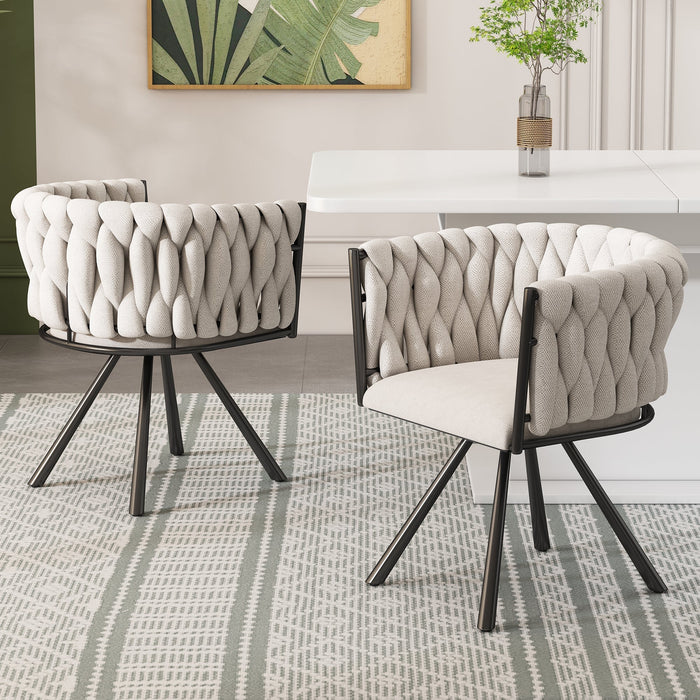 Linen Dining Chairs, Set of 2, Swivel Design with Metal Support Legs, Beige and Black Linen
