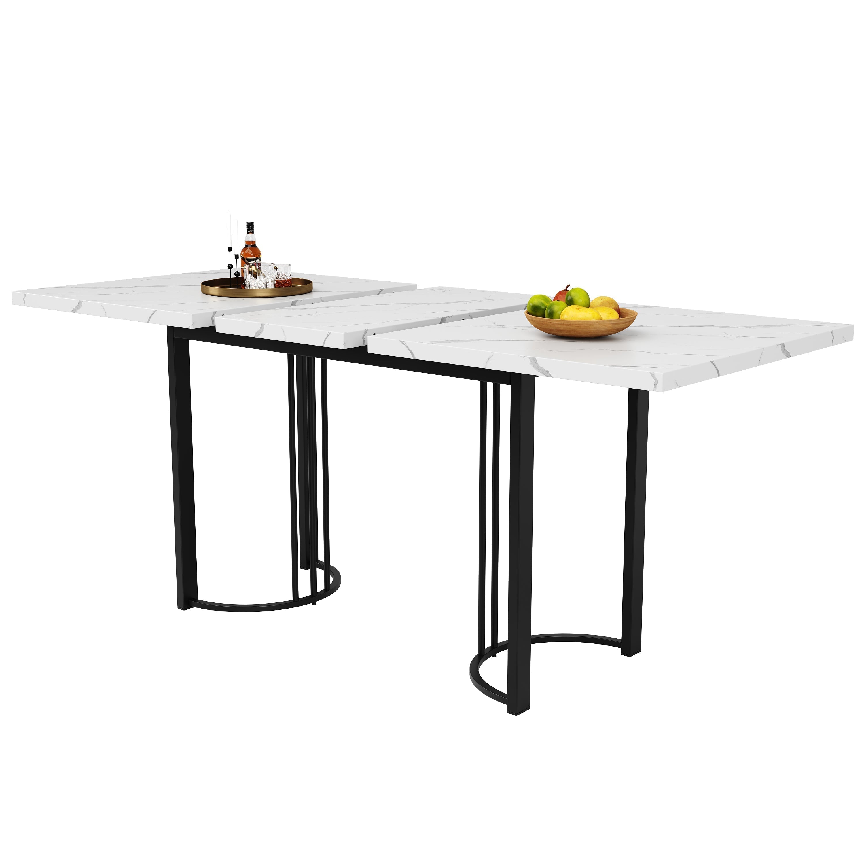 Extendable Dining Table 140-179.5cm Rectangular Metal Frame - White/Black