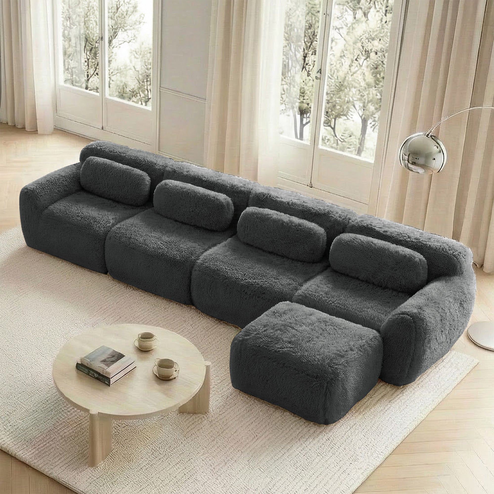 4-Seater L-Shaped Modular Sofa Chaise Lounge No Assembly Premium Plush Grey