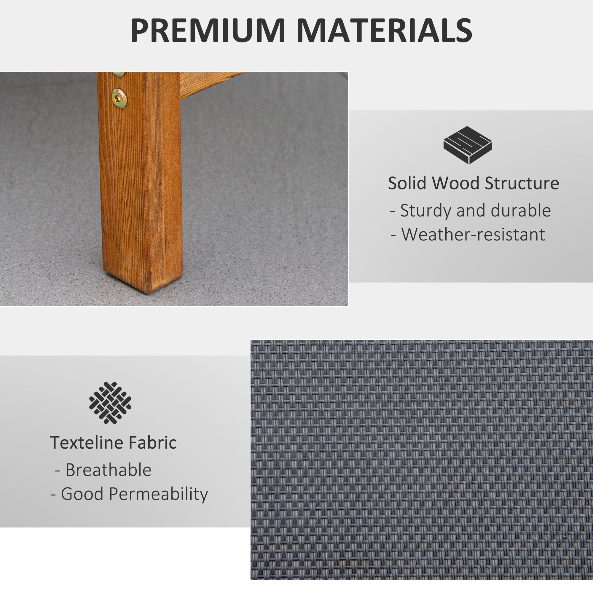 Ergonomic Patio Lounge Chair Outdoor Chaise with 3-Position Adjustable Back and Headrest Pillow, Wooden Black