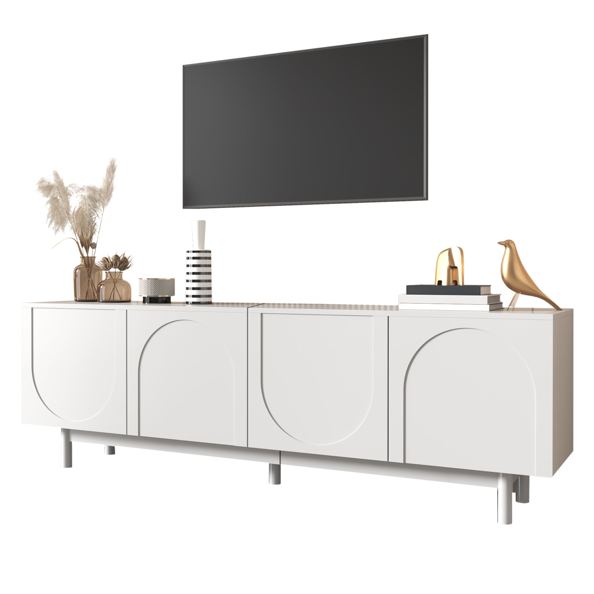 Modern TV Cabinet 175 x 56 cm with Adjustable Shelves, White