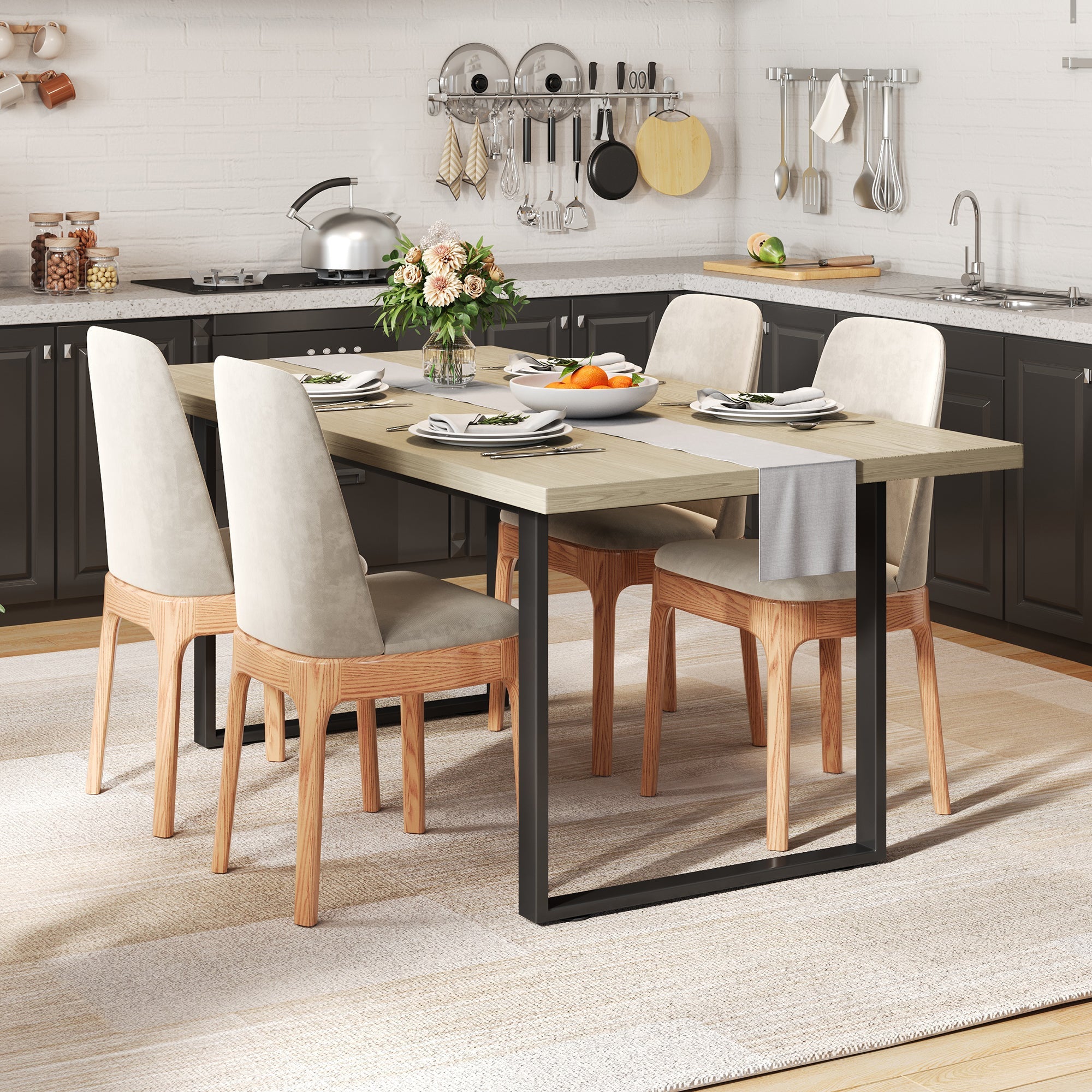 Dining Table Industrial Style 160x80cm 6-8 People Light-Colored Finish