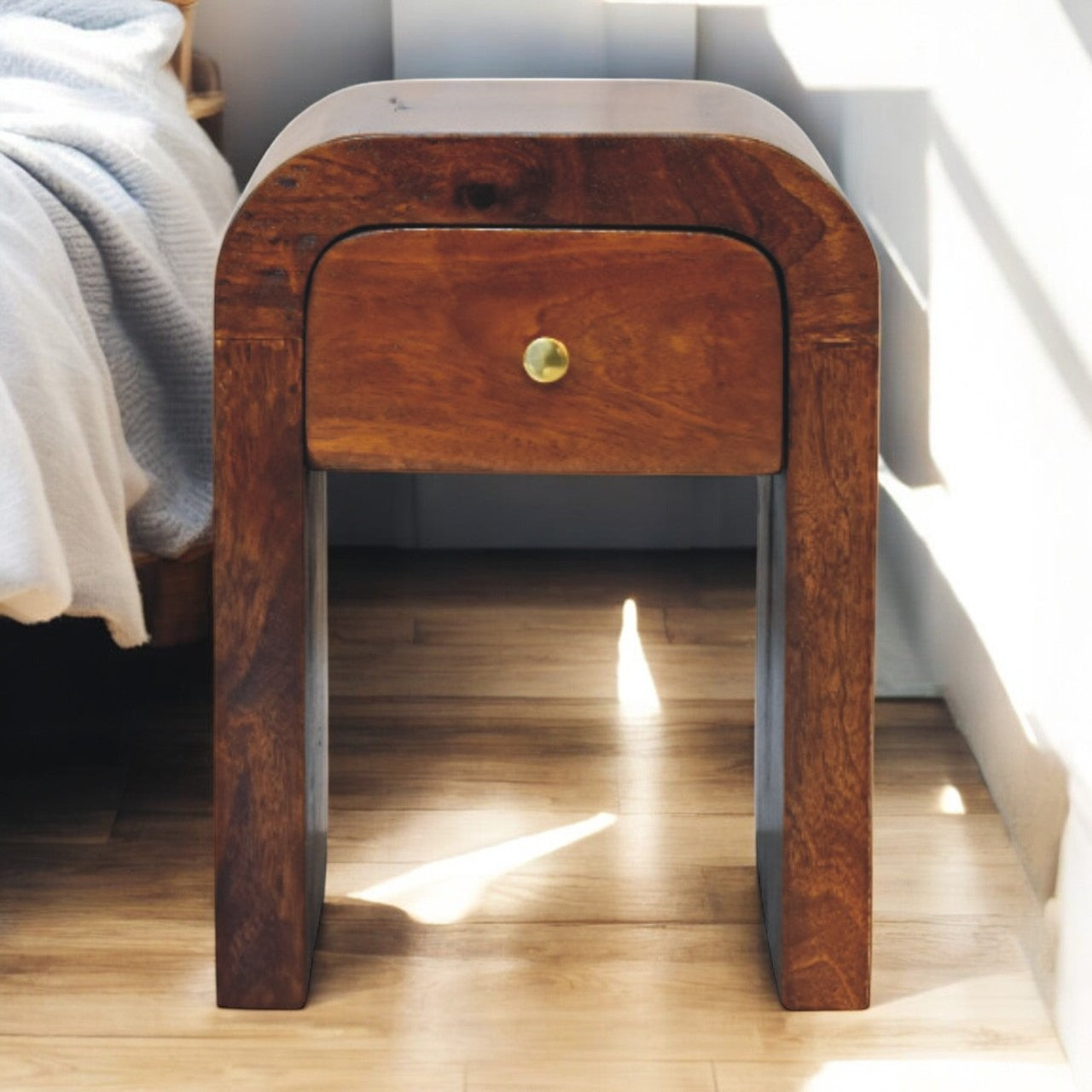 Mini Darcy Nightstand Curved Edges 1 Drawer Solid Wood Dark Brown