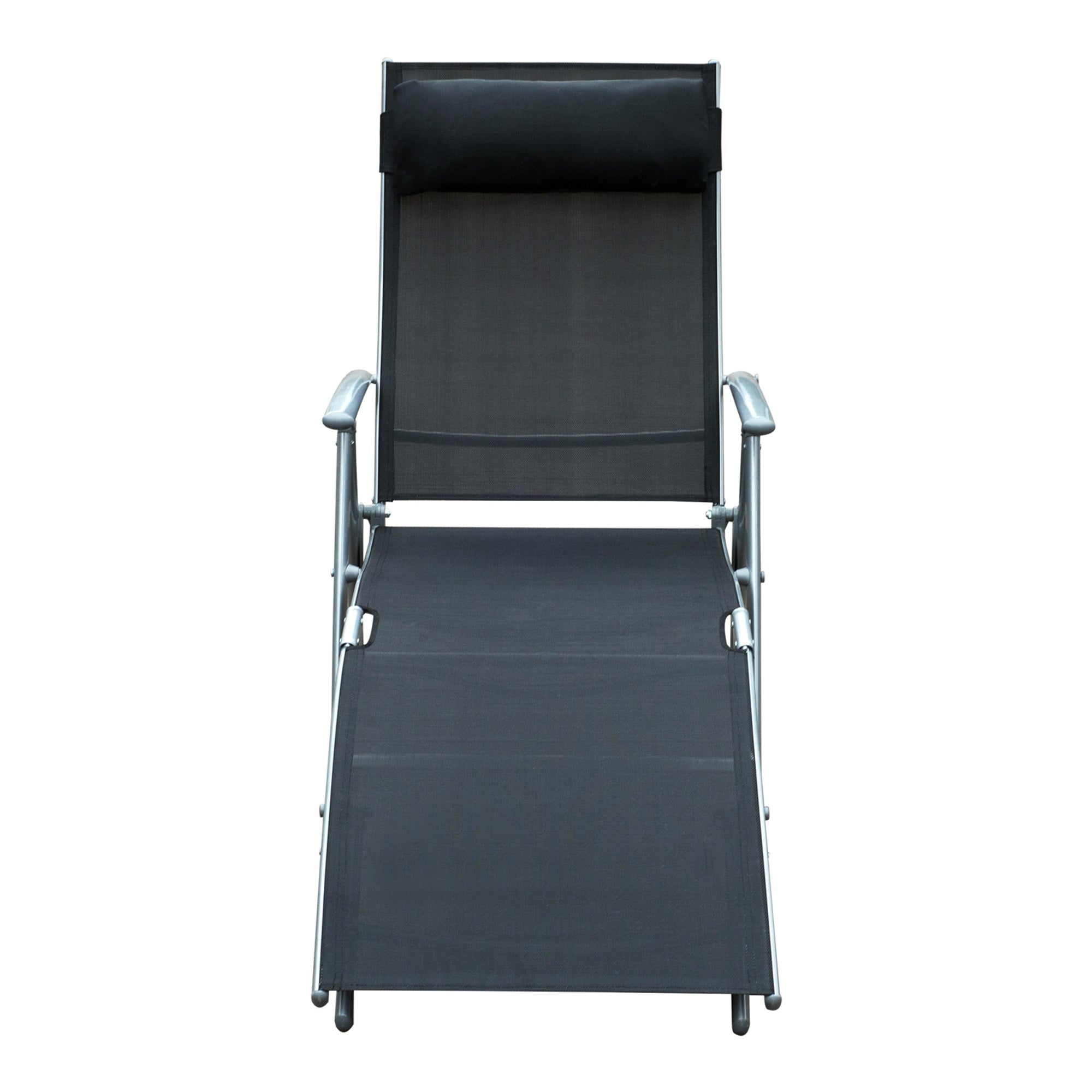 Folding Sun Lounger, Cushion, Beach & Terrace, Metal & Fabric Black