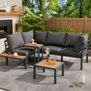 Garden Furniture Set with Sofa and Multi-functional Tables, Galvanized Steel and Wood-look Plastic, Grey and Black