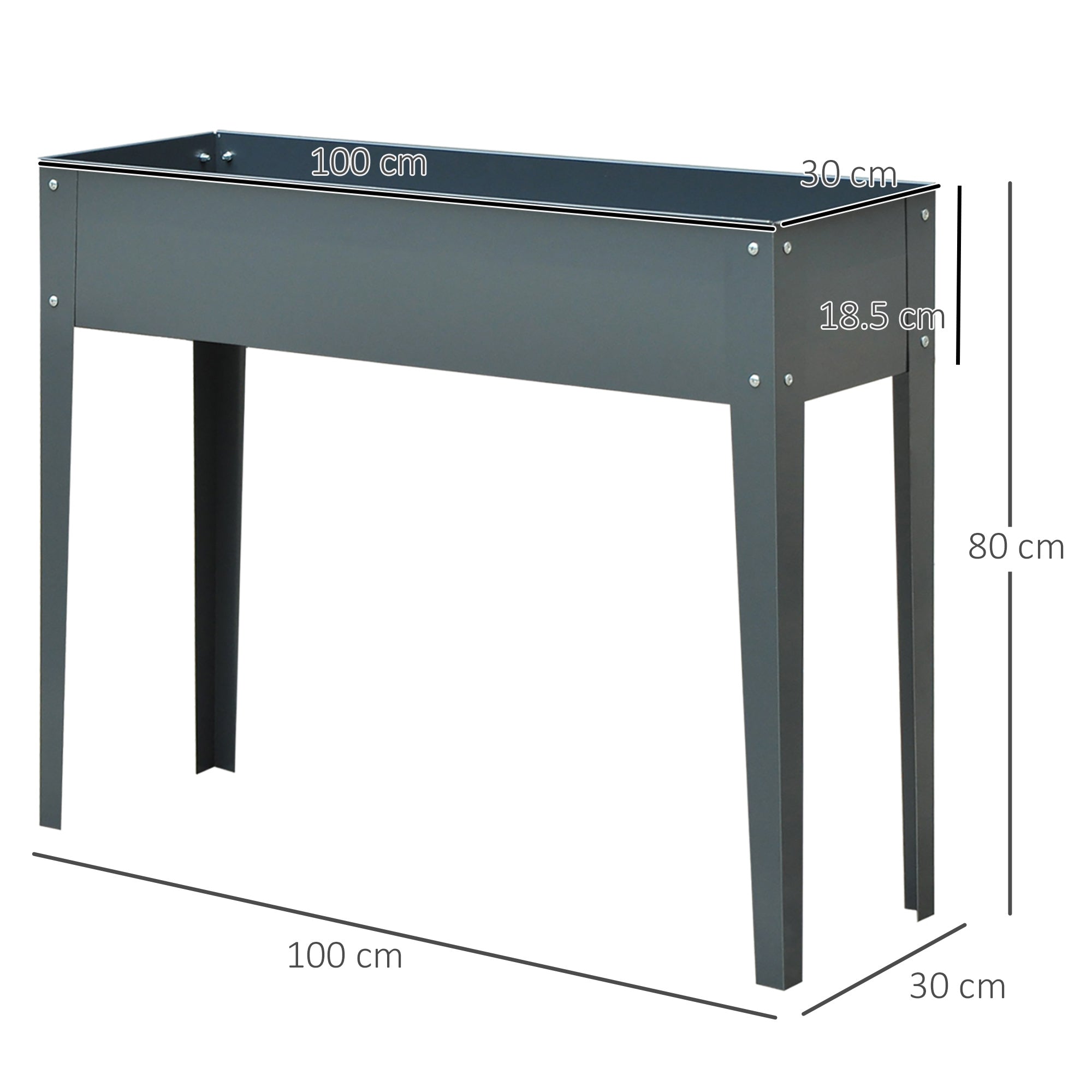 Raised Bed Planter, Herb, Drainage, 100x30x80cm, Metal