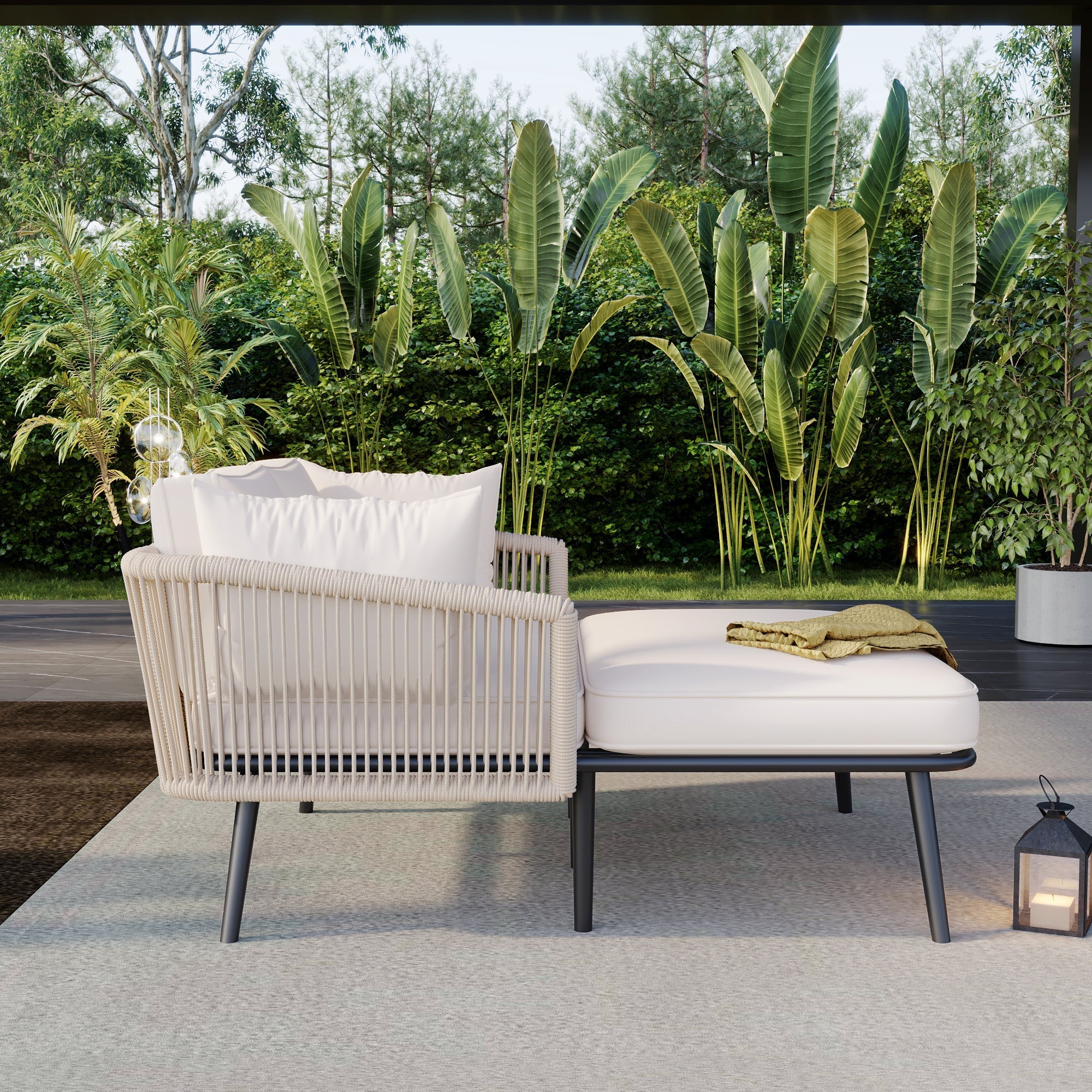 Garden Sofa with Cushions and Pillows, Outdoor Sun Lounger and Furniture Set, Beige